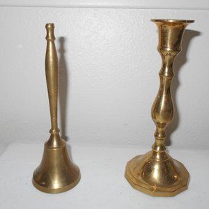 Solid Brass Candlestick and Bell 2 Piece Set